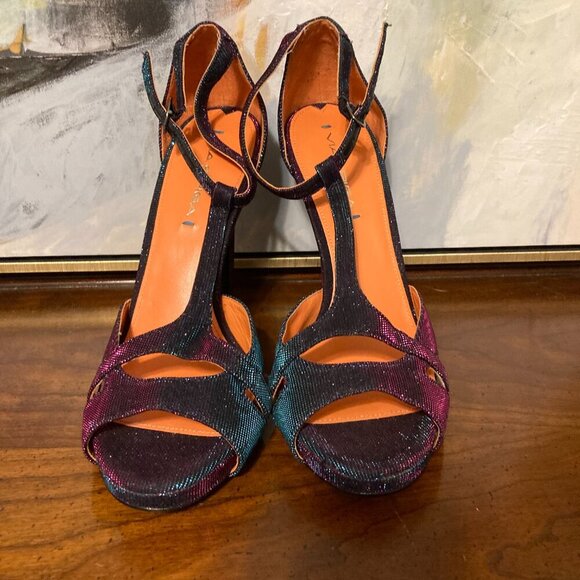 NEW Via Spiga Women 8 1/2 Pumps 5" Stiletto Shoe Glitter Pink Purple Club Party - Picture 1 of 10